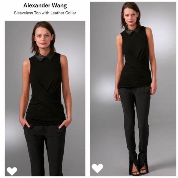 Alexander wang sleeveless Surplice top with lamb leather collar size 6 - Picture 2 of 15
